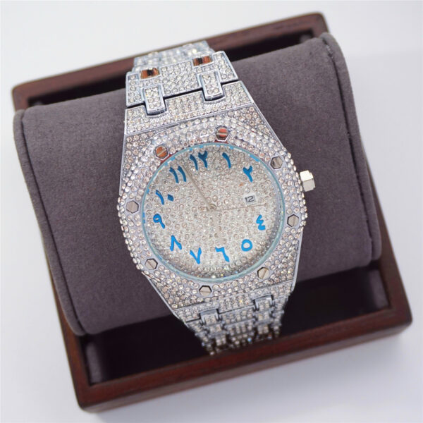 43mm full cz diamond octagonal dial quartz watch