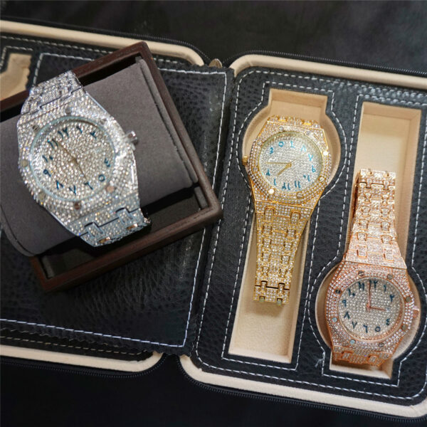 43mm full cz diamond octagonal dial quartz watch