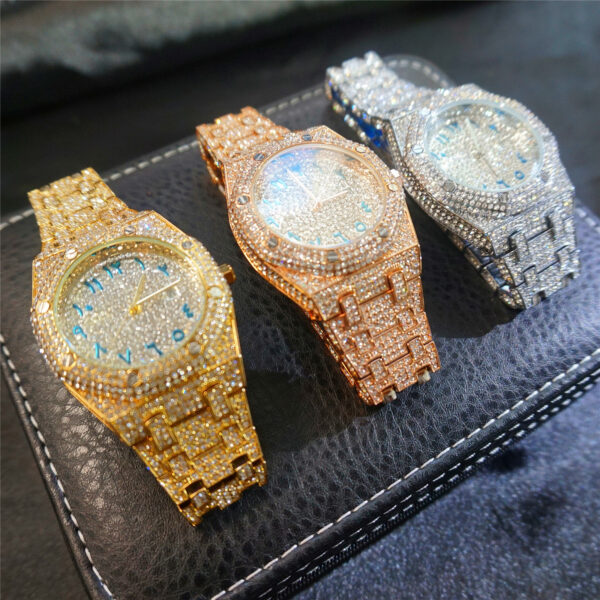 43mm full cz diamond octagonal dial quartz watch