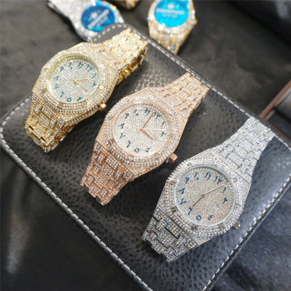 43mm full cz diamond octagonal dial quartz watch