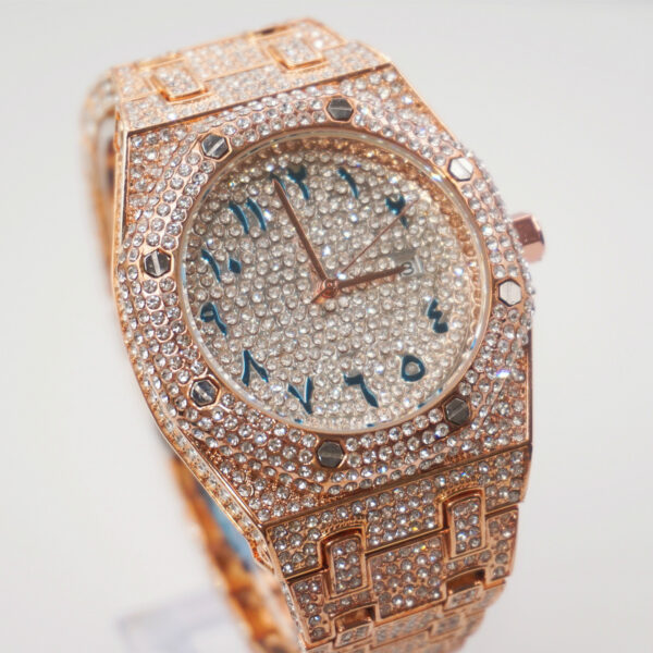 43mm full cz diamond octagonal dial quartz watch