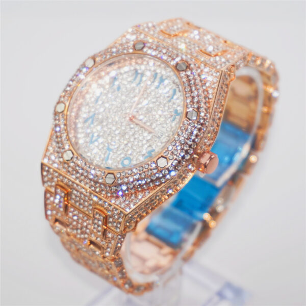 43mm full cz diamond octagonal dial quartz watch