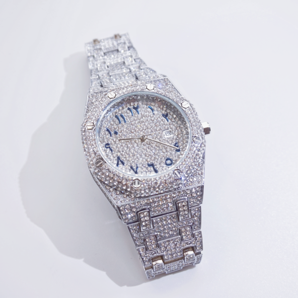 43mm full cz diamond octagonal dial quartz watch