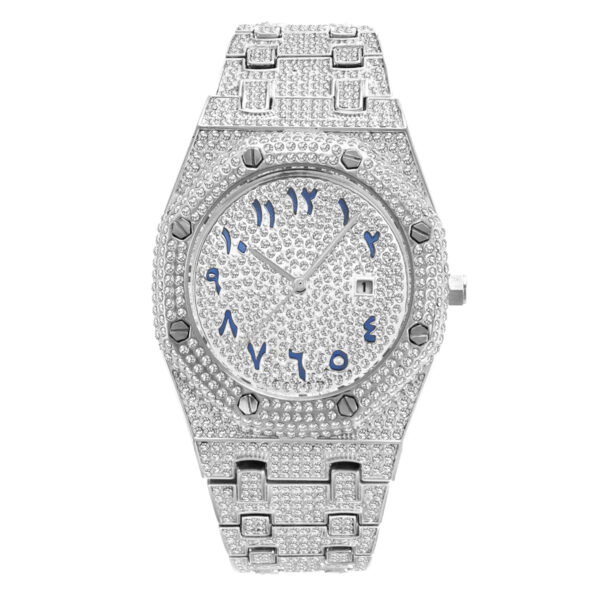 43mm full cz diamond octagonal dial quartz watch