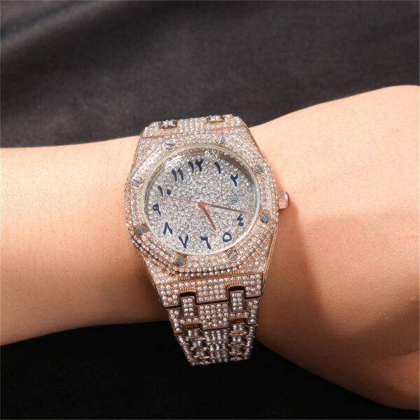 43mm full cz diamond octagonal dial quartz watch