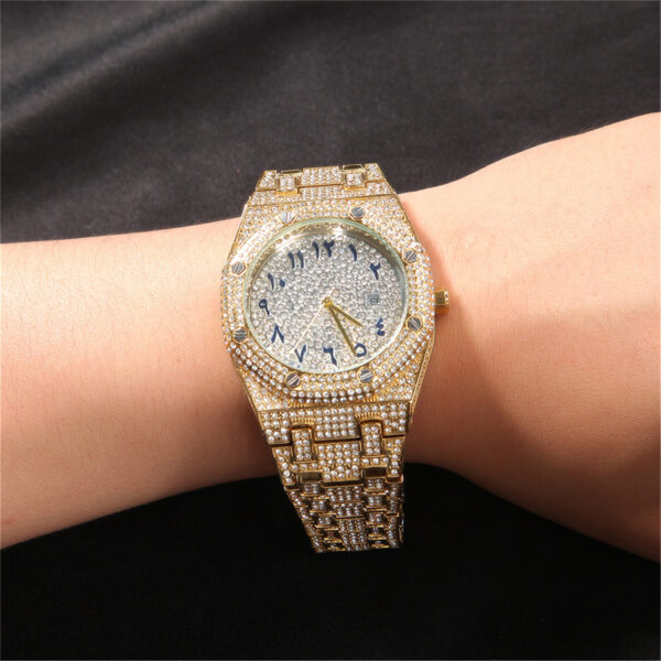 43mm full cz diamond octagonal dial quartz watch