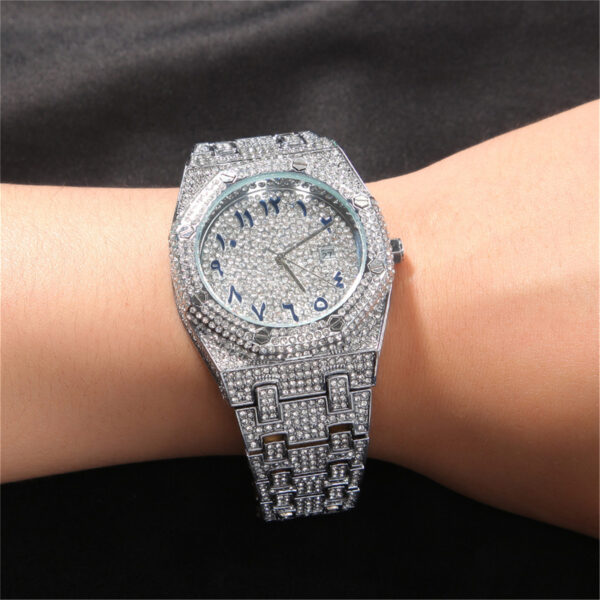 43mm full cz diamond octagonal dial quartz watch