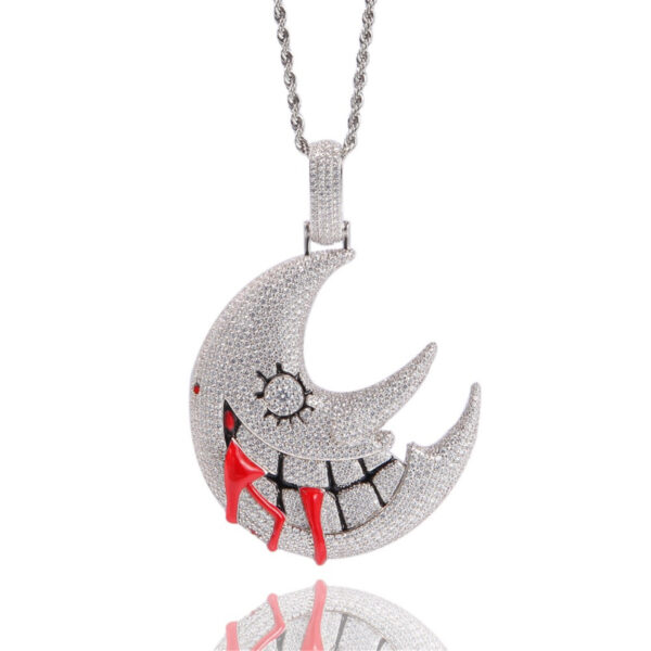 icediamond shiny cz lab diamond grinning crescent moon necklace