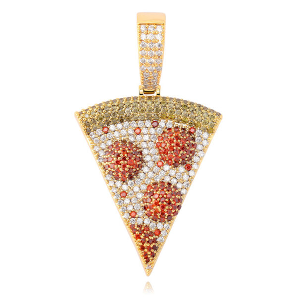 icediamond 18k gold plated brilliant pizza pendant necklace