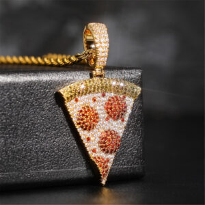 icediamond 18k gold plated brilliant pizza pendant necklace