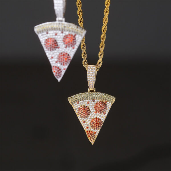 icediamond 18k gold plated brilliant pizza pendant necklace