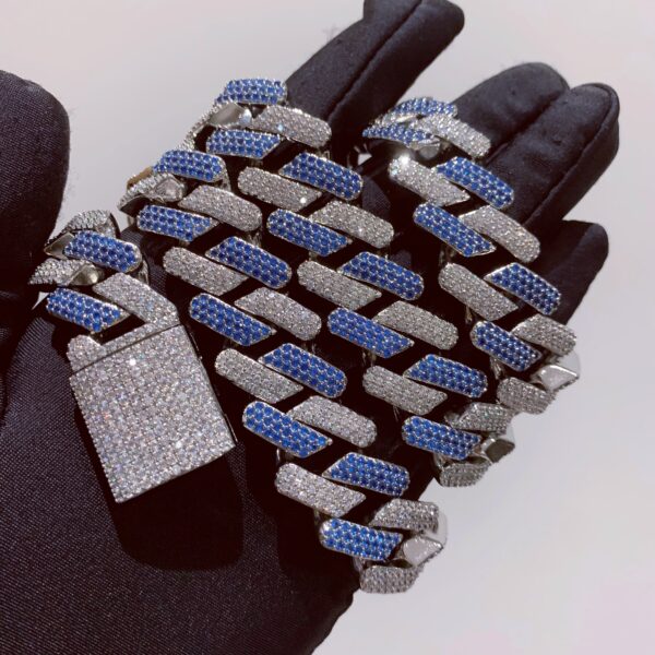 20mm dual colors zirconia iced out miami cuban chain | sea blue mixed clear cz diamonds