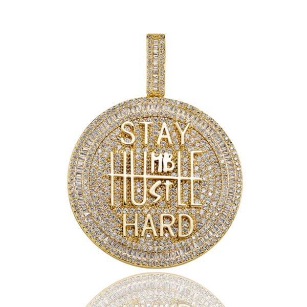 icediamond 14k gold plated stay humble hustle hard encourage pendant necklace