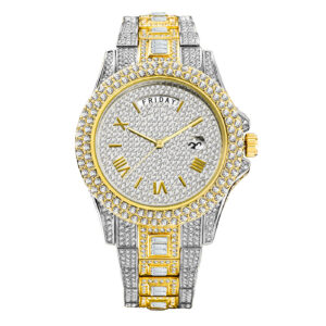 43mm double calendar iced out quartz watch | men's iced out bling zirconia wrist watch