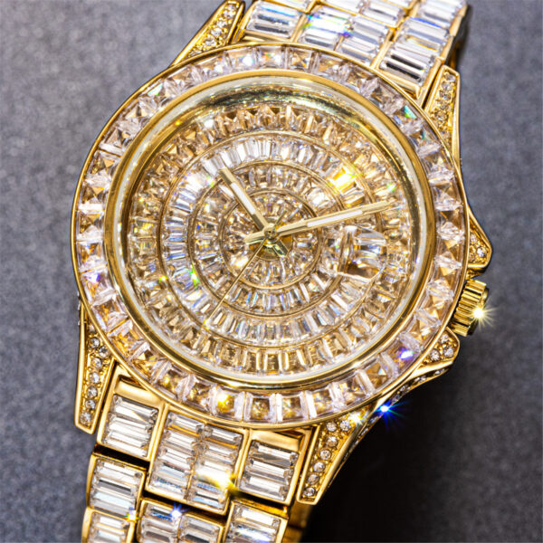 42mm iced out baguette cz diamonds calendar wrist watch