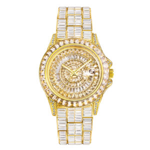 42mm iced out baguette cz diamonds calendar wrist watch