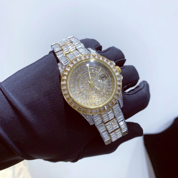 42mm iced out baguette cz diamonds calendar wrist watch