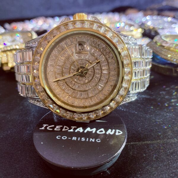 42mm iced out baguette cz diamonds calendar wrist watch