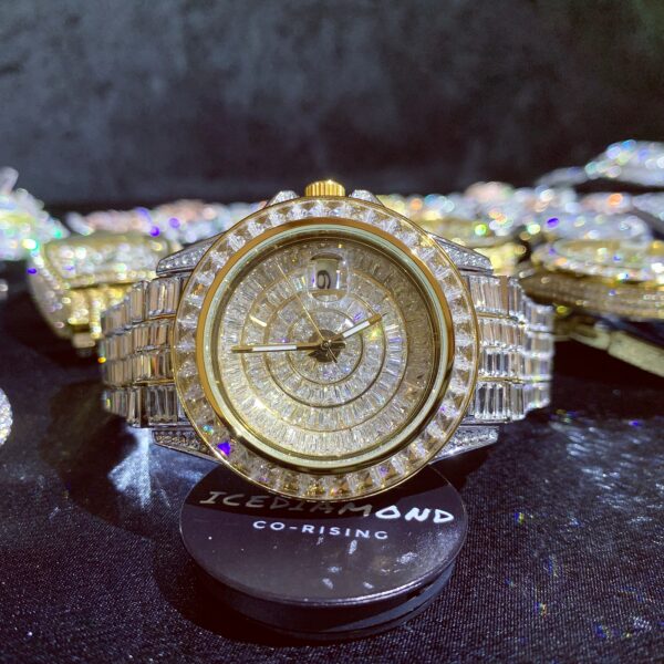 42mm iced out baguette cz diamonds calendar wrist watch