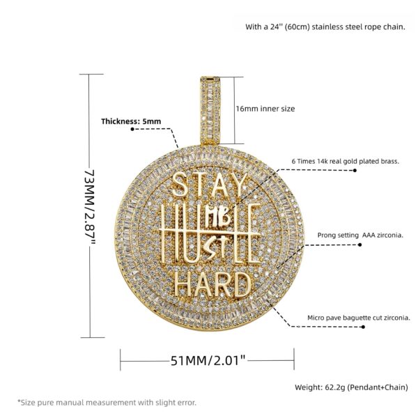 icediamond 14k gold plated stay humble hustle hard encourage pendant necklace