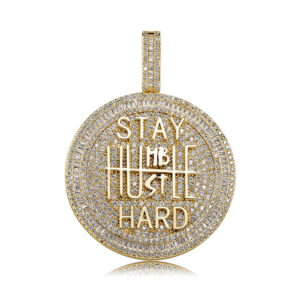 icediamond 14k gold plated stay humble hustle hard encourage pendant necklace